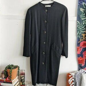 Vintage I. Magnin Wool Car Coat - Jeweled Button Drape Belted Overcoat